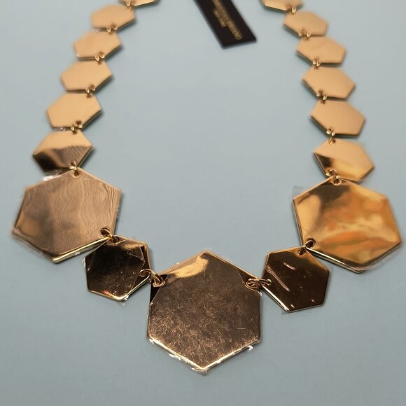 Christian Siriano Necklace Modern Geometric Hexagon Gold Tone Metalli Lo… - Picture 12 of 14